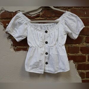 MP|C button front off shoulder Crop white Top